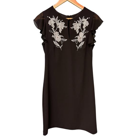 White‎ House Black Market Embroidered Dress Small Black Floral Classic - Picture 1 of 10